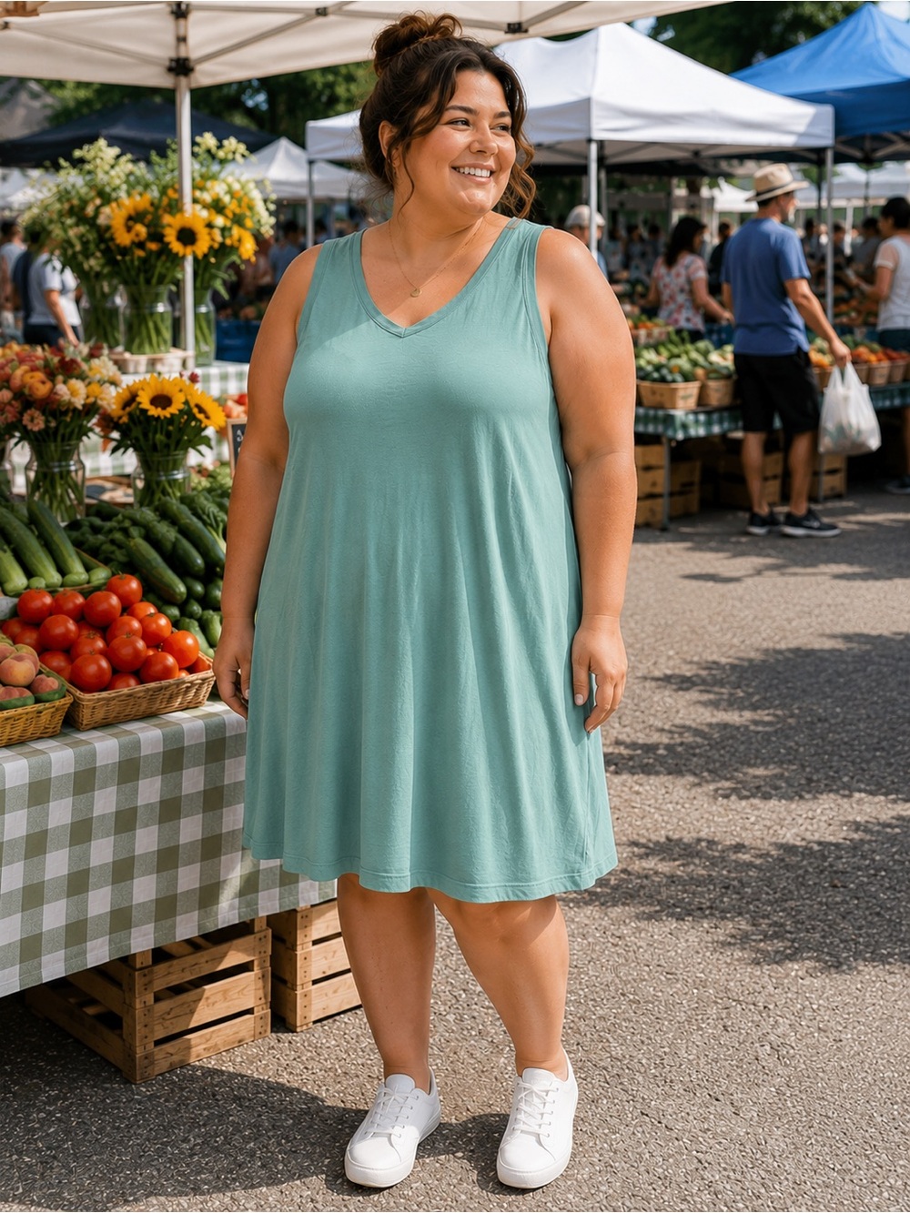 Pact 100% Organic Cotton Sleeveless V-Neck Mini Dress Light Green XXL